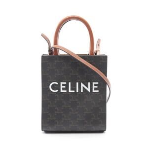 Celine Vertical Cabas Triomphe Handbag Canvas Leather Black Brown